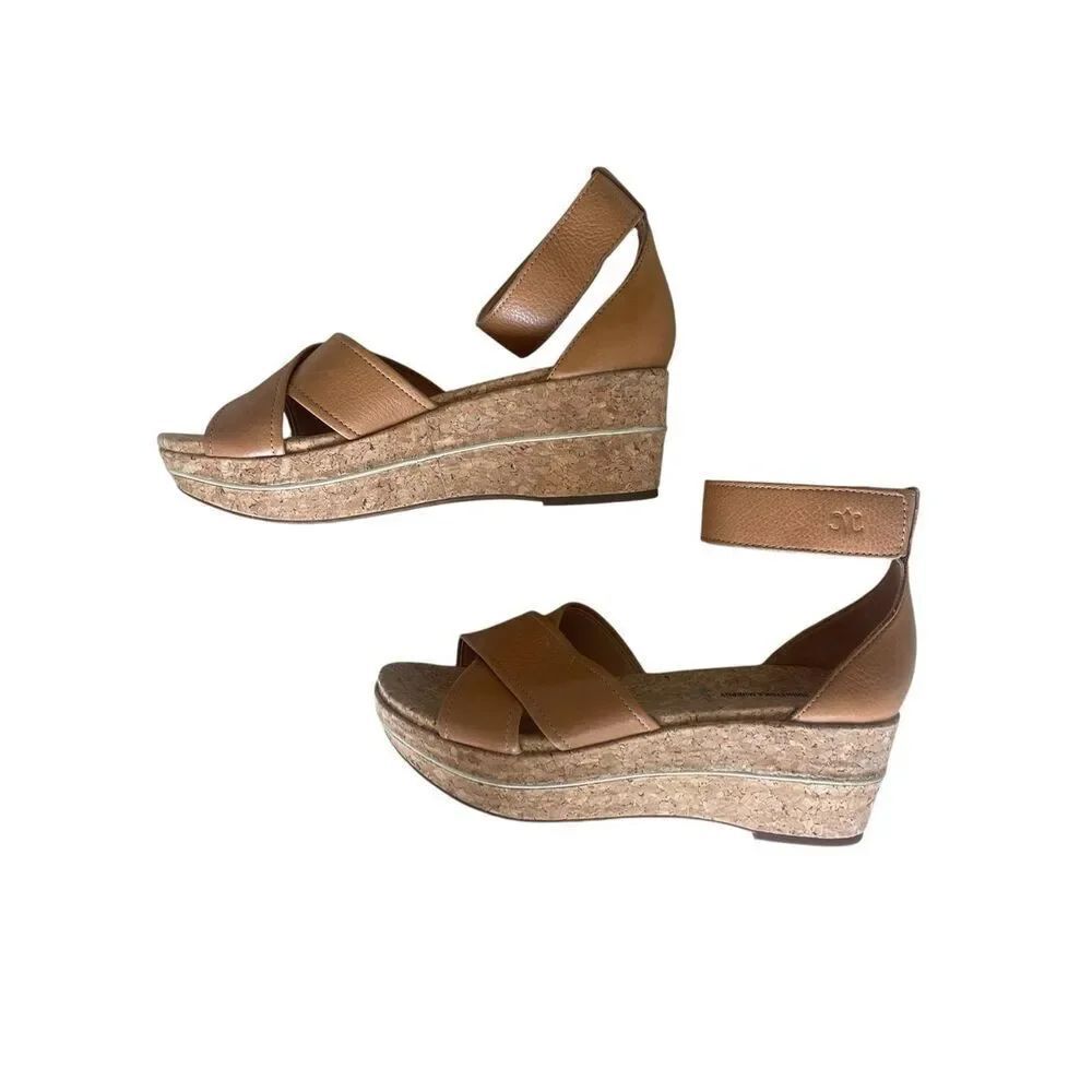 Johnston & Murphy Tan Cork Wedge Platform Sandals Women’s Size 7.5 Leather Strap